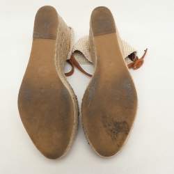 Le Silla Brown/Beige Canvas and Suede Crystal Embellished Wedge Sandals Size 37