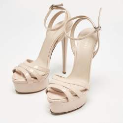 Pre Owned Le Silla Beige Patent Leather Lola Platform Sandals Size 36