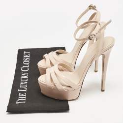 Pre Owned Le Silla Beige Patent Leather Lola Platform Sandals Size 36