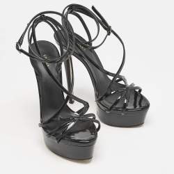 Pre Owned Le Silla Black Patent Leather Belen Ankle Strap Sandals Size 36