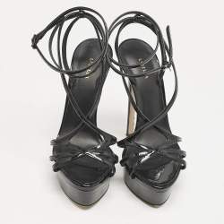 Pre Owned Le Silla Black Patent Leather Belen Ankle Strap Sandals Size 36