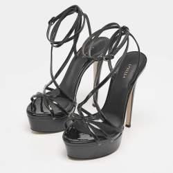 Pre Owned Le Silla Black Patent Leather Belen Ankle Strap Sandals Size 36