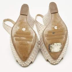 Le Silla Beige Suede Crystal Embellished Wedge Sandals Size 38