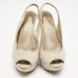 Le Silla Beige Suede Crystal Embellished Wedge Sandals Size 38