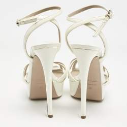 Pre Owned Le Silla Cream Patent Leather Ankle Strap Sandals Size 36