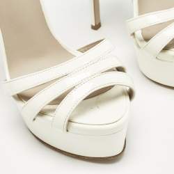 Pre Owned Le Silla Cream Patent Leather Ankle Strap Sandals Size 36