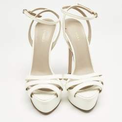 Pre Owned Le Silla Cream Patent Leather Ankle Strap Sandals Size 36