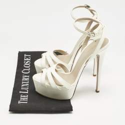 Pre Owned Le Silla Cream Patent Leather Ankle Strap Sandals Size 36