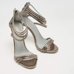 Le Silla Metallic Snakeskin Embossed Leather Strappy Ankle Strap Sandals Size 37
