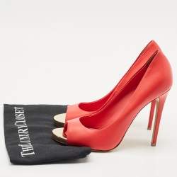 Le Silla Red Leather Gabry Peep Toe Pumps Size 38.5