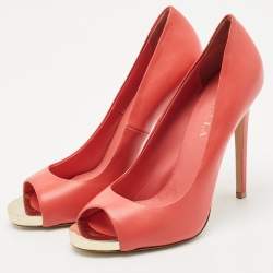 Le Silla Red Leather Gabry Peep Toe Pumps Size 38.5