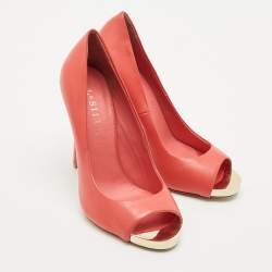 Le Silla Red Leather Gabry Peep Toe Pumps Size 38.5