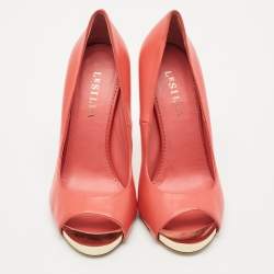 Le Silla Red Leather Gabry Peep Toe Pumps Size 38.5