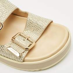 Le Silla Metallic Gold Suede Crystal Embellished Poolside Platform Sandals Size 38