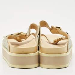 Le Silla Metallic Gold Suede Crystal Embellished Poolside Platform Sandals Size 38