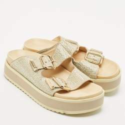 Le Silla Metallic Gold Suede Crystal Embellished Poolside Platform Sandals Size 38