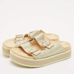 Le Silla Metallic Gold Suede Crystal Embellished Poolside Platform Sandals Size 38