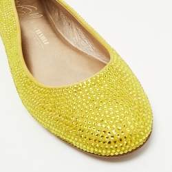 Le Silla Yellow Suede Crystal Embellished Ballet Flats Size 39