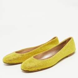 Le Silla Yellow Suede Crystal Embellished Ballet Flats Size 39