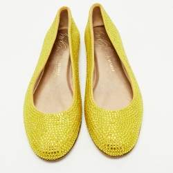 Le Silla Yellow Suede Crystal Embellished Ballet Flats Size 39