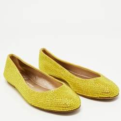 Le Silla Yellow Suede Crystal Embellished Ballet Flats Size 39