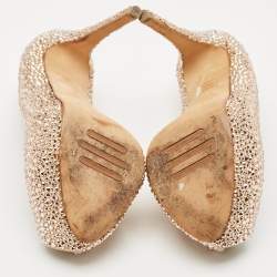 Pre Owned Le Silla Metallic Beige Satin Crystal Embellished Peep Toe Platform Pumps Size 37