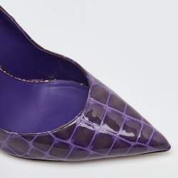 Pre Owned Le Silla Purple Croc Embossed Patent Leather Pointed Toe Pumps Size 36.5