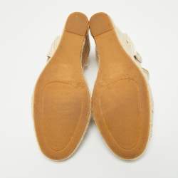 Pre Owned Le Silla Gold Leather and Suede Crystal Embellished Espadrille Wedge Sandals Size 38