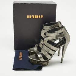 Pre Owned Le Silla Metallic Suede Ankle Strap Sandals Size 38.5