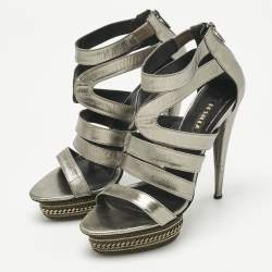Pre Owned Le Silla Metallic Suede Ankle Strap Sandals Size 38.5
