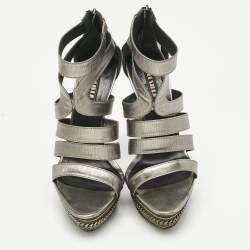 Pre Owned Le Silla Metallic Suede Ankle Strap Sandals Size 38.5