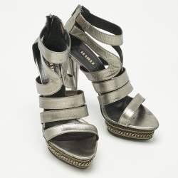 Pre Owned Le Silla Metallic Suede Ankle Strap Sandals Size 38.5
