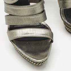 Pre Owned Le Silla Metallic Suede Ankle Strap Sandals Size 38.5