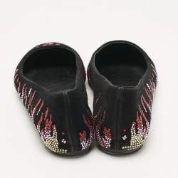 Pre Owned Le Silla Black Suede Fire Crystals Embellished Ballet Flats Size 36