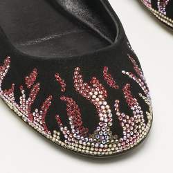 Pre Owned Le Silla Black Suede Fire Crystals Embellished Ballet Flats Size 36