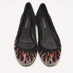 Pre Owned Le Silla Black Suede Fire Crystals Embellished Ballet Flats Size 36