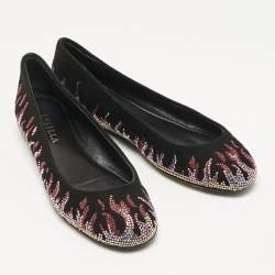 Pre Owned Le Silla Black Suede Fire Crystals Embellished Ballet Flats Size 36