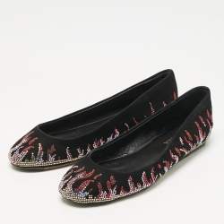 Pre Owned Le Silla Black Suede Fire Crystals Embellished Ballet Flats Size 36