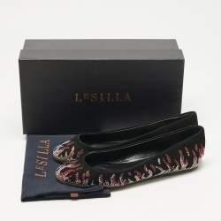 Pre Owned Le Silla Black Suede Fire Crystals Embellished Ballet Flats Size 36