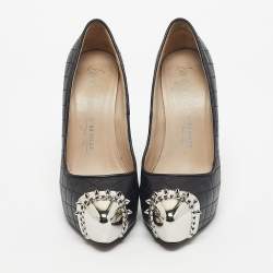 Pre Owned Le Silla Black Quilted Leather Spikes Platform Pumps Size 36.5