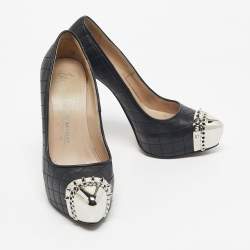 Pre Owned Le Silla Black Quilted Leather Spikes Platform Pumps Size 36.5