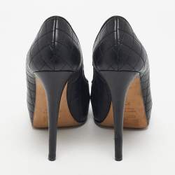 Pre Owned Le Silla Black Quilted Leather Spikes Platform Pumps Size 36.5