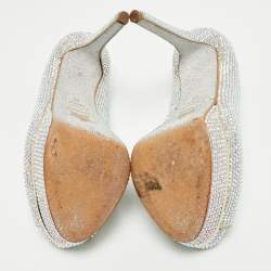 Pre Owned Le Silla Silver Texture  Suede and Crystal Embellished Peep Toe Pumps Size 39