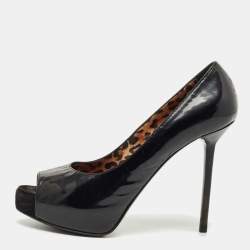 Pre Owned Le Silla Black Patent Leather Peep Toe Platform Pumps Size 36.5
