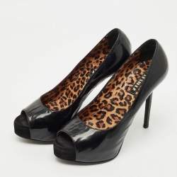 Pre Owned Le Silla Black Patent Leather Peep Toe Platform Pumps Size 36.5