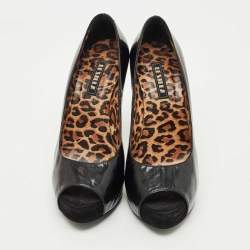 Pre Owned Le Silla Black Patent Leather Peep Toe Platform Pumps Size 36.5