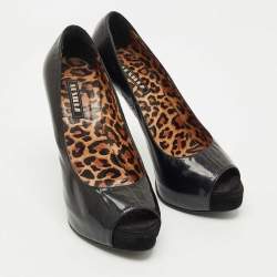 Pre Owned Le Silla Black Patent Leather Peep Toe Platform Pumps Size 36.5