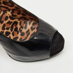Pre Owned Le Silla Black Patent Leather Peep Toe Platform Pumps Size 36.5