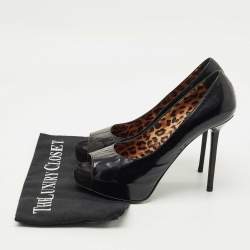 Pre Owned Le Silla Black Patent Leather Peep Toe Platform Pumps Size 36.5