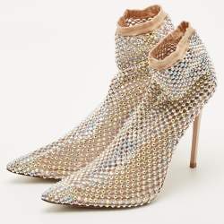 Pre Owned Le Silla Beige Stretch Fabric Gilda Ankle Length Boots Size 38